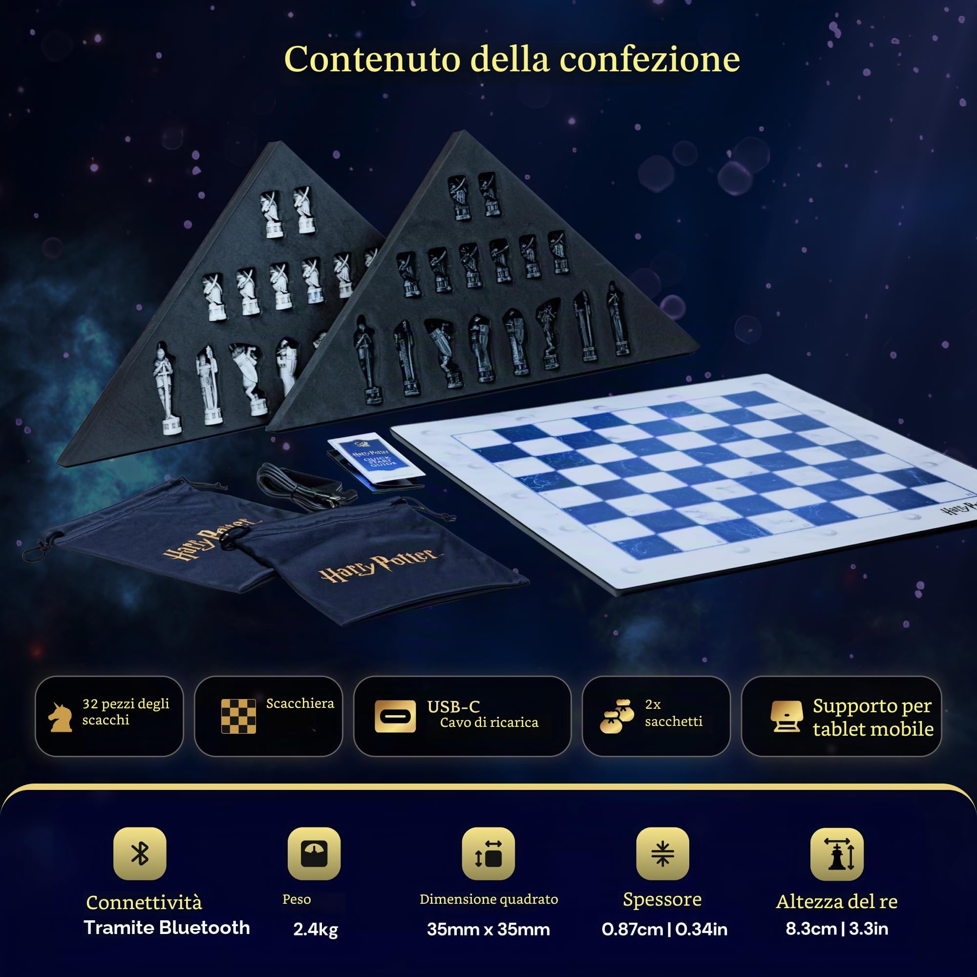 Gioco da tavolo elettronico di scacchi di Harry Potter. GoChess Mini Mago. Set di scacchi illuminato per tutti i livelli di abilità. App di gioco online per gli appassionati di Harry Potter e gli