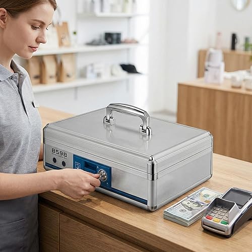 Miniatura 4 de STOBOK Caja de efectivo con bandeja de dinero Caja fuerte para efectivo Cajón de efectivo Cuadrado Manija de dinero Almacenamiento de efectivo con