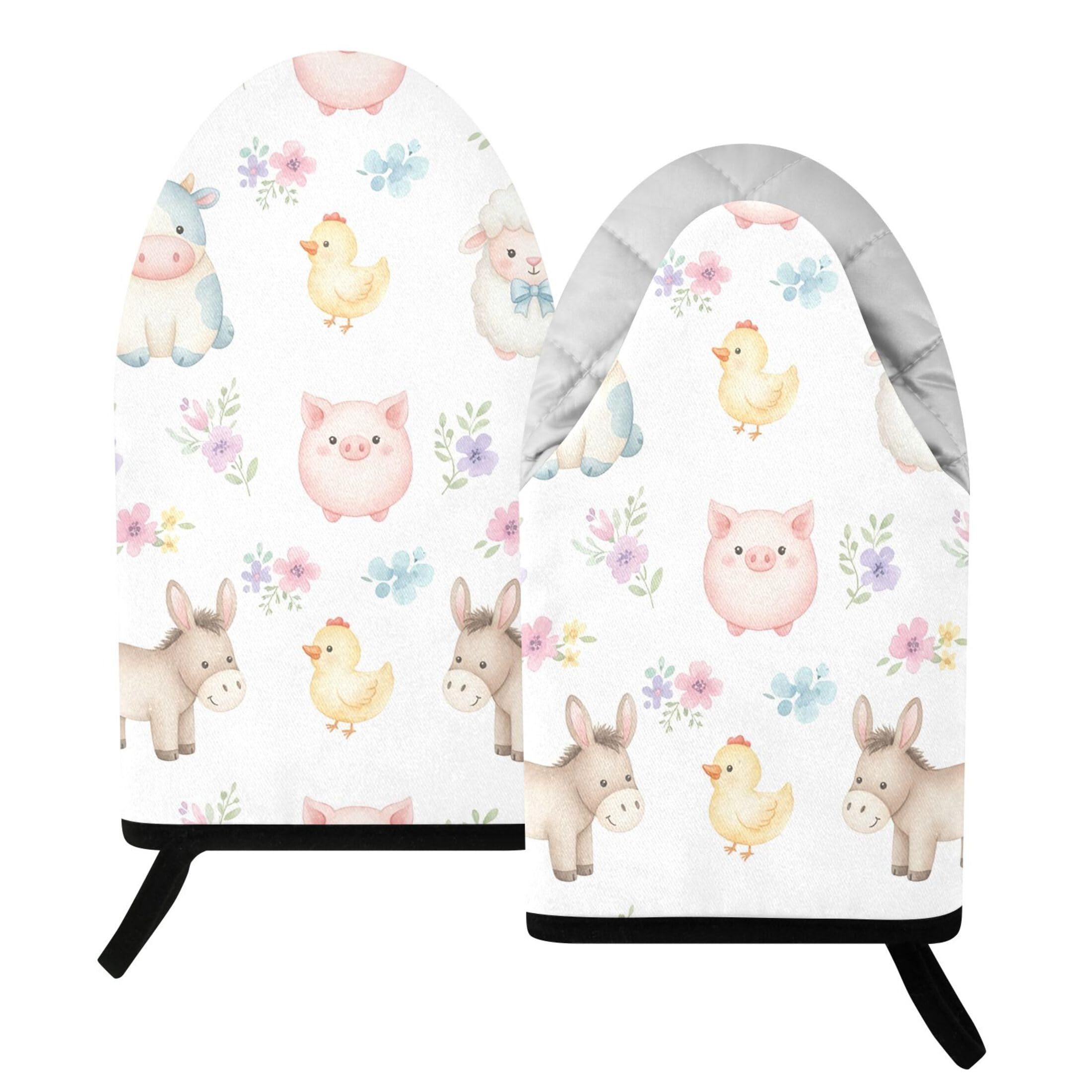 Kutsu Watercolor Animals Oven Mitts for Kitchen, Heat Resistant Cotton Oven Gloves for BBQ Baking Cooking, Breathable Kitchen Essentials, 2 pcs
