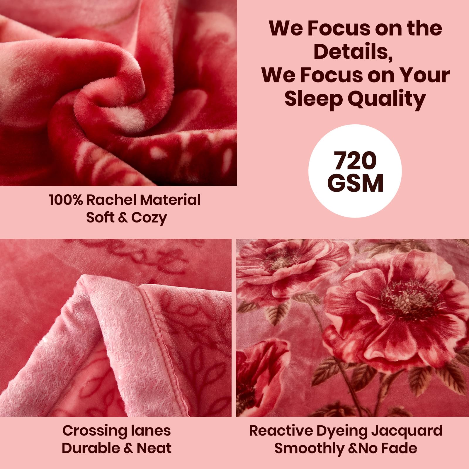 MODUSKYE Heavy Korean Mink Blanket, 5.5LB 2 Flowers Thickness Winter Blanket 59 * 78inch Plush Double-Layer Ultra Soft Weighted Blankets for Bed(Tipsy Pink)