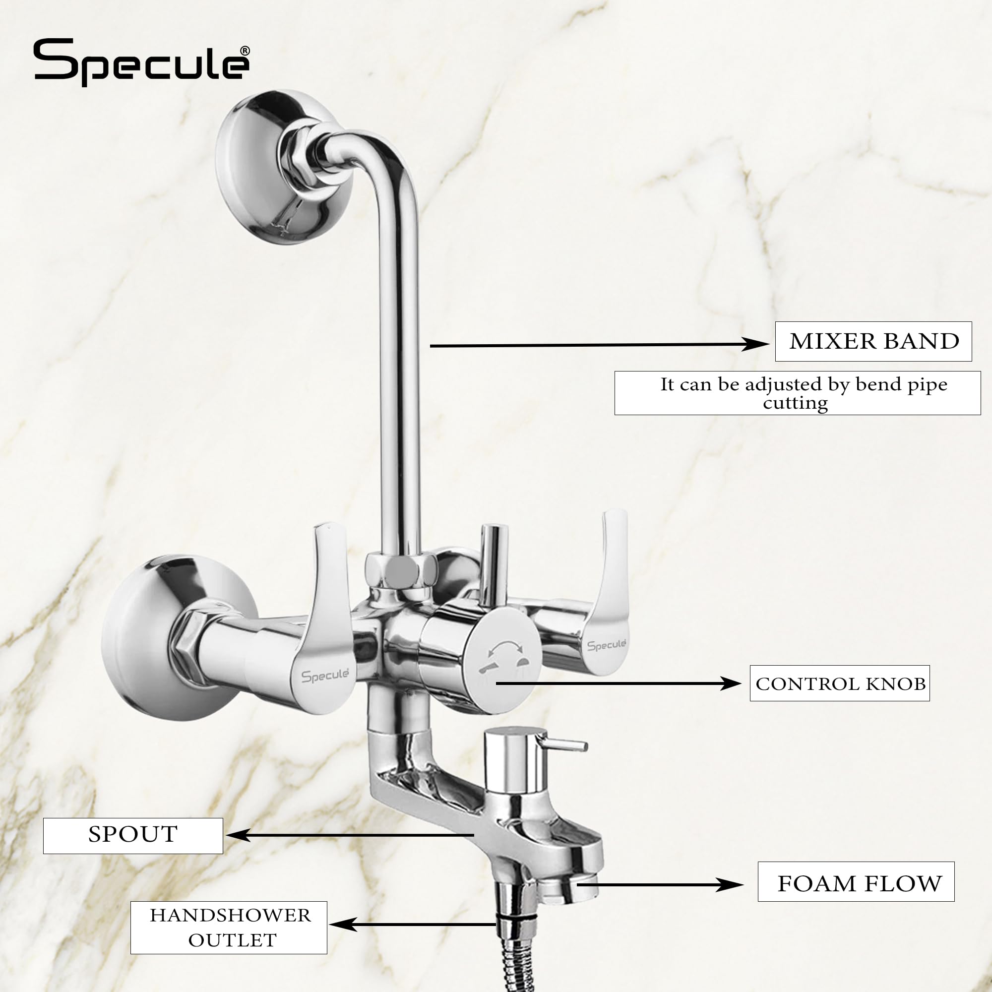 Topaz 3-in-1 Wall Mixer with Hand Shower - Chrome -3