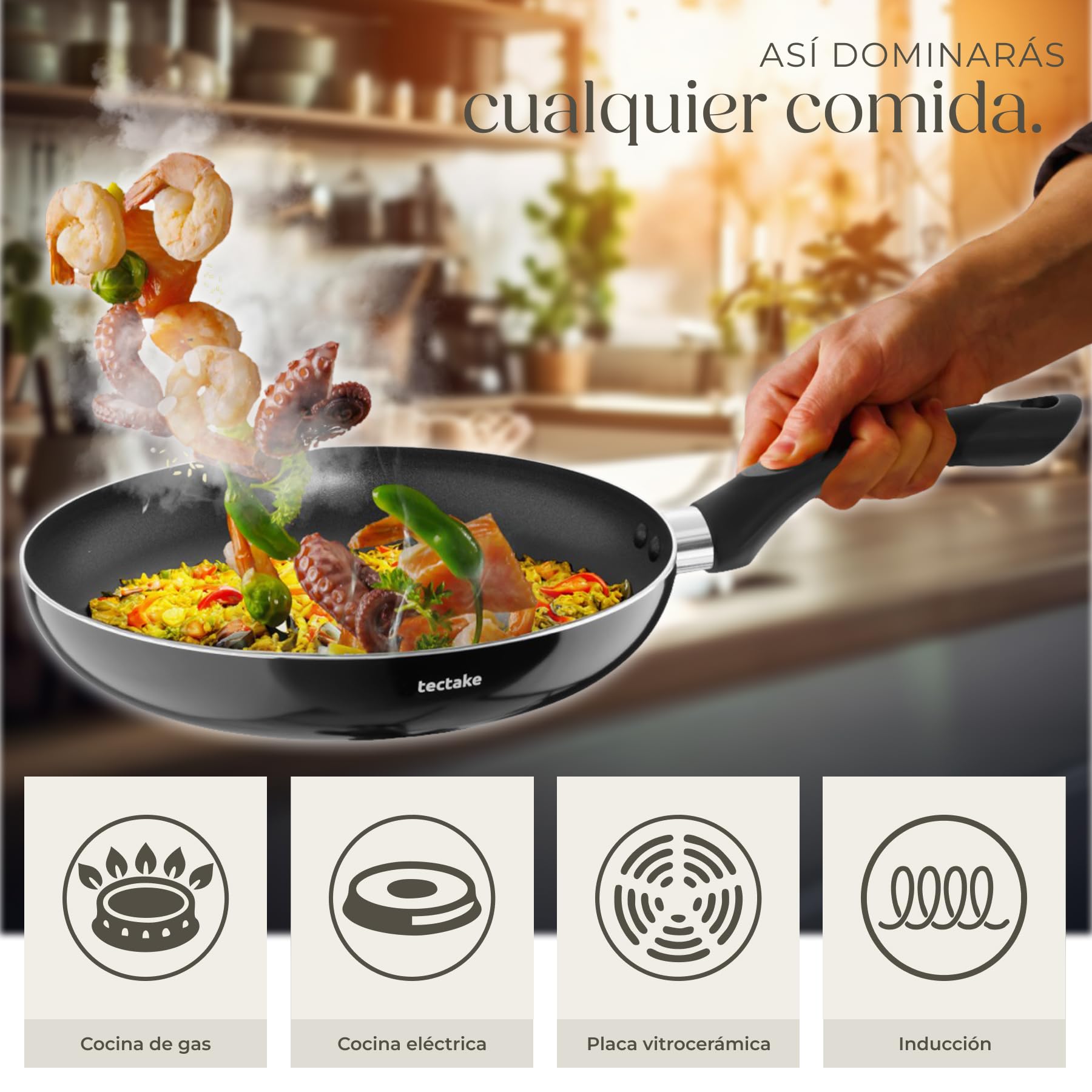 tectake® batería de cocina 15 piezas, sartenes, cacerolas de aluminio, tapa de vidrio, mangos resistentes al calor, utensilios cocina, ollas cocina, sartenes antiadherentes - 15 Piezas