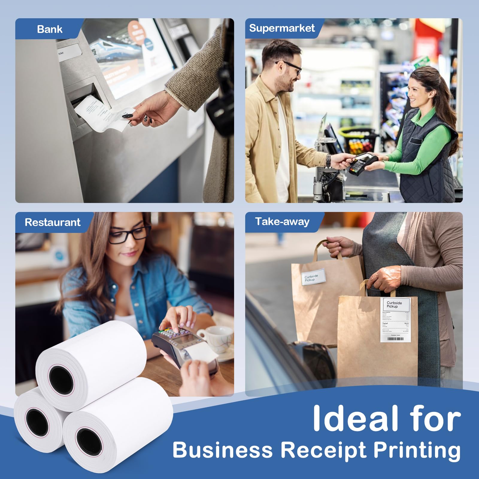 Papel térmico de 2 1/4 pulgadas x 50 pies (50 rollos), papel de recibo sin BPA, papel de recibo térmico SANBOTT de 58 mm se adapta a mini impresora térmica POS y máquinas de tarjetas de crédito de