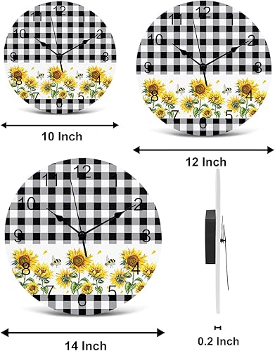 Miniatura 7 de Reloj de pared de PVC con diseño de abejas de girasol, silencioso, sin tictac, funciona con pilas, reloj redondo para el hogar, sala de estar,
