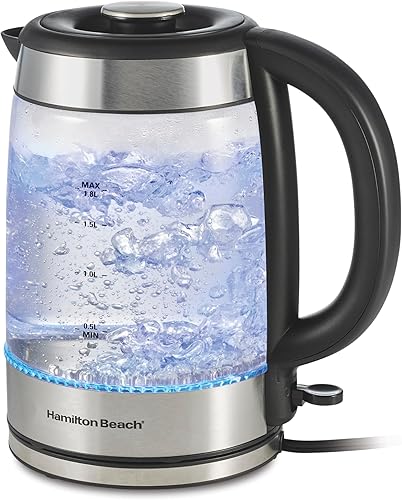Hamilton Beach Tetera eléctrica, caldera de agua y calentador, 1.8 litros, servicio inalámbrico, 1500 vatios para hervir rápido, apagado automático