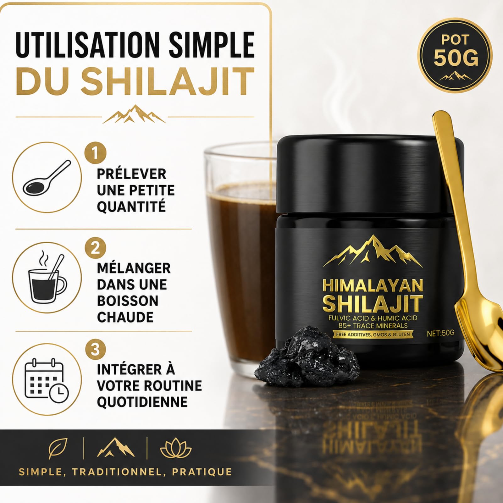 Shilajit Pure Himalaya Bio, 50g Shilajit Résine, Contient De 85 Minéraux | Naturels Supplément, Naturel Sans Et Absorbez Efficacement, Améliore l'Endurance Et La Vigueur Qui