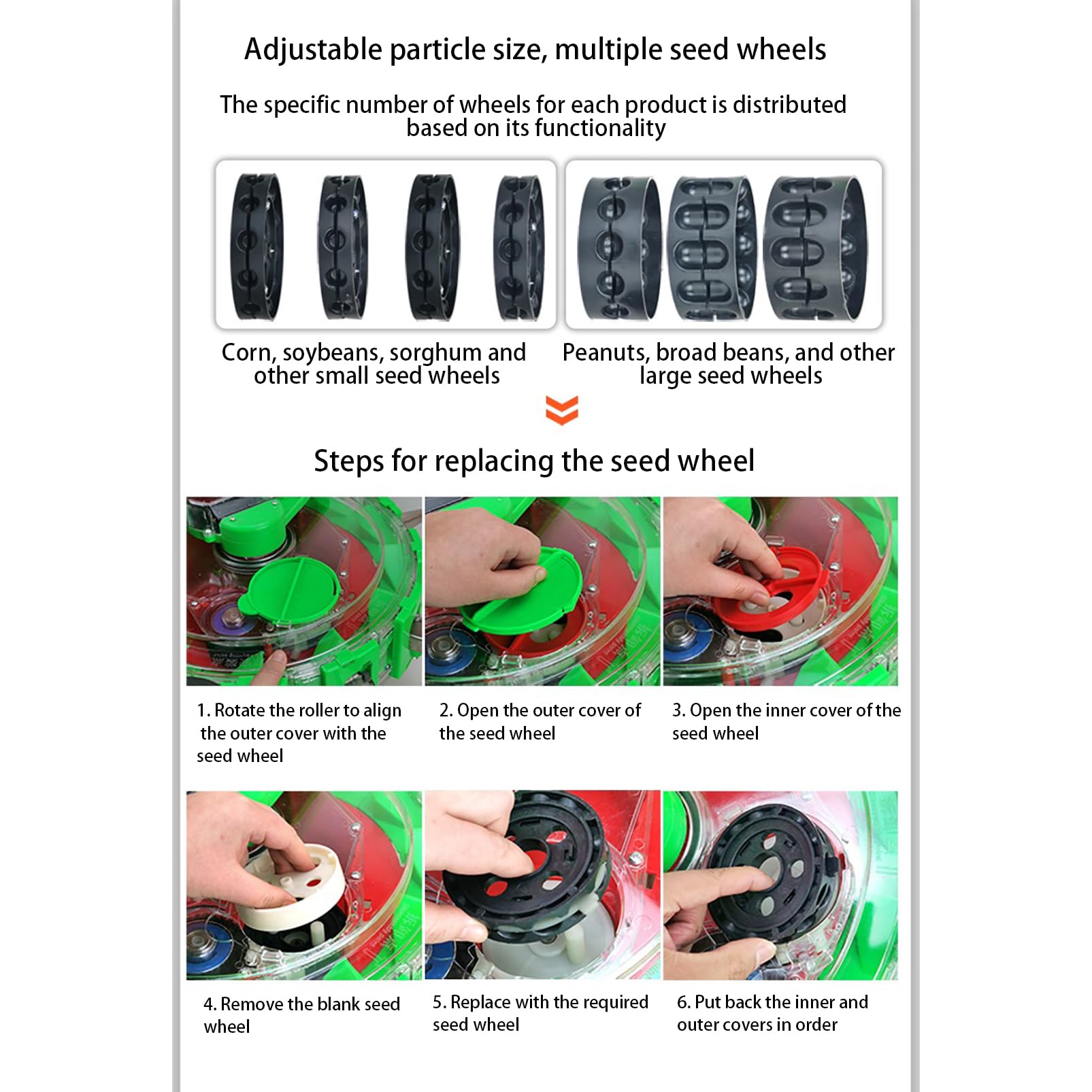 Sembradora de hortalizas a Empuje, sembradora de una hilera, sembradora Manual de césped para jardín, Profundidad Ajustable para maíz, Frijoles, algodón y maní, 7 Bocas