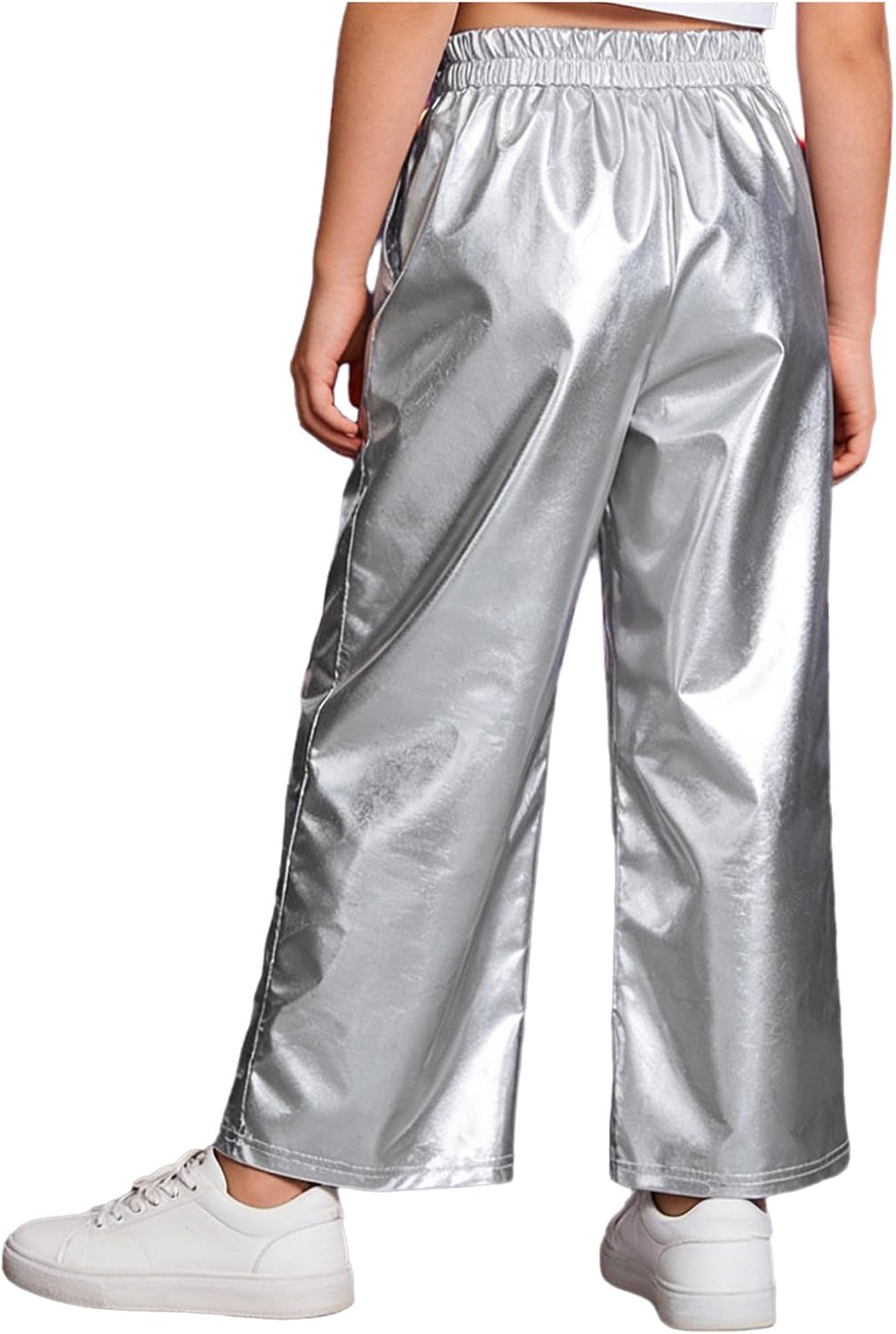 Hansber Unisex Kids Hip Hop Stage Pants Metallic Tear Away Side Zipper High Waist Cargo Trousers