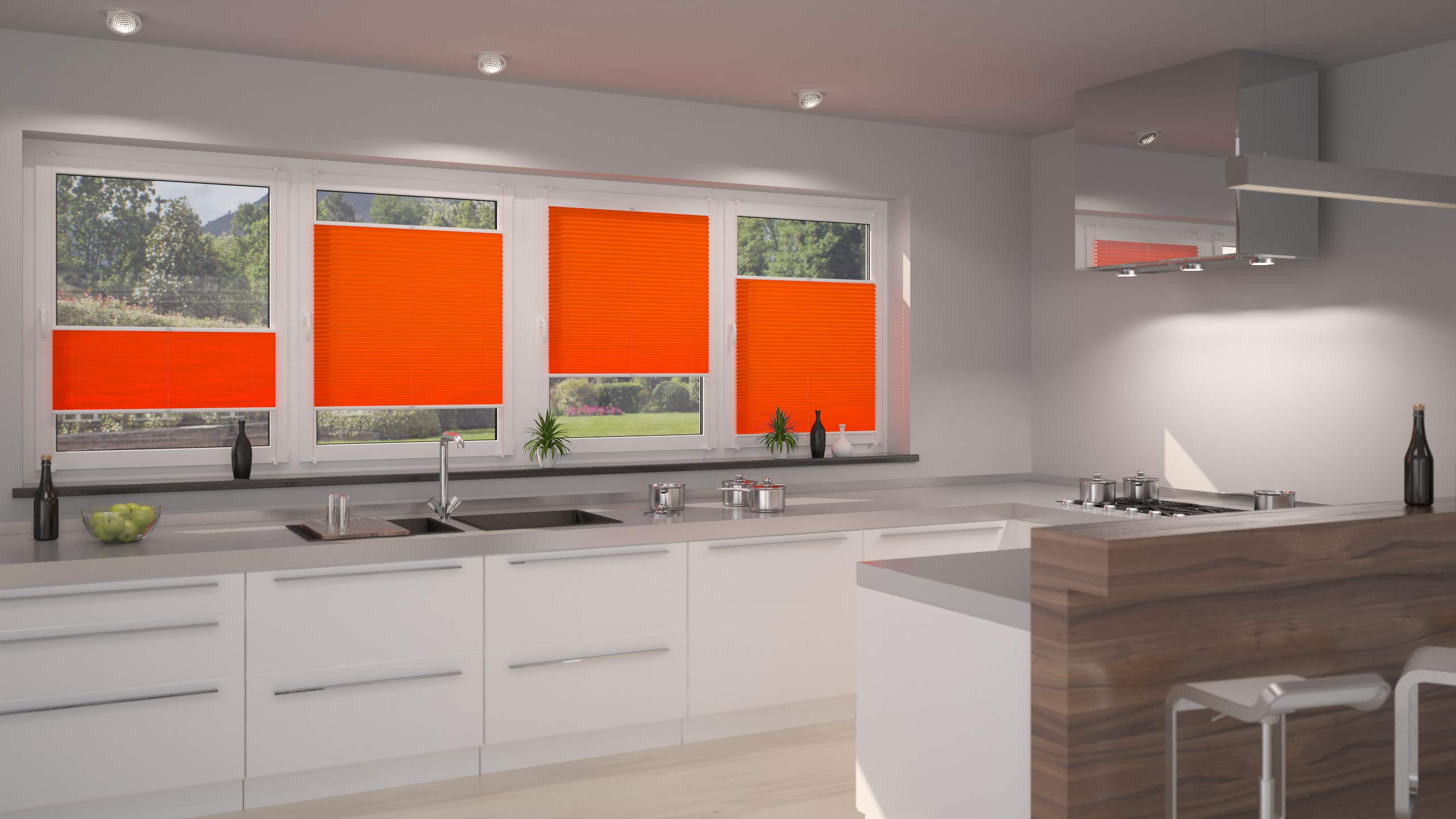 DécoProfi Plissee ohne Bohren Orange 80cm x 220cm I Verspannte Plissees nach Maß mit Klemmträger/Klemmfix I Blickdichte Innenrahmen-Plissees zum Klemmen