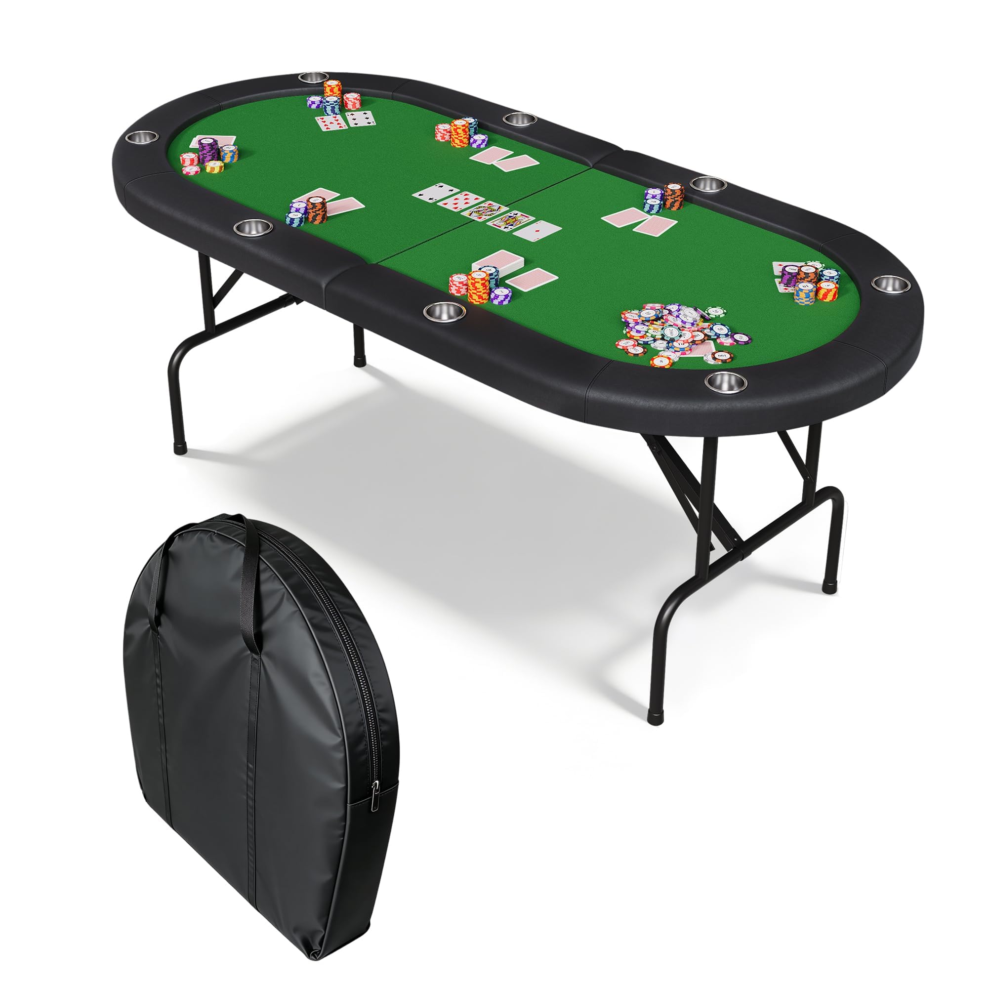 Garvee Tavolo Da Poker Pieghevole 8 Giocatori 180 cm Portatile Verde