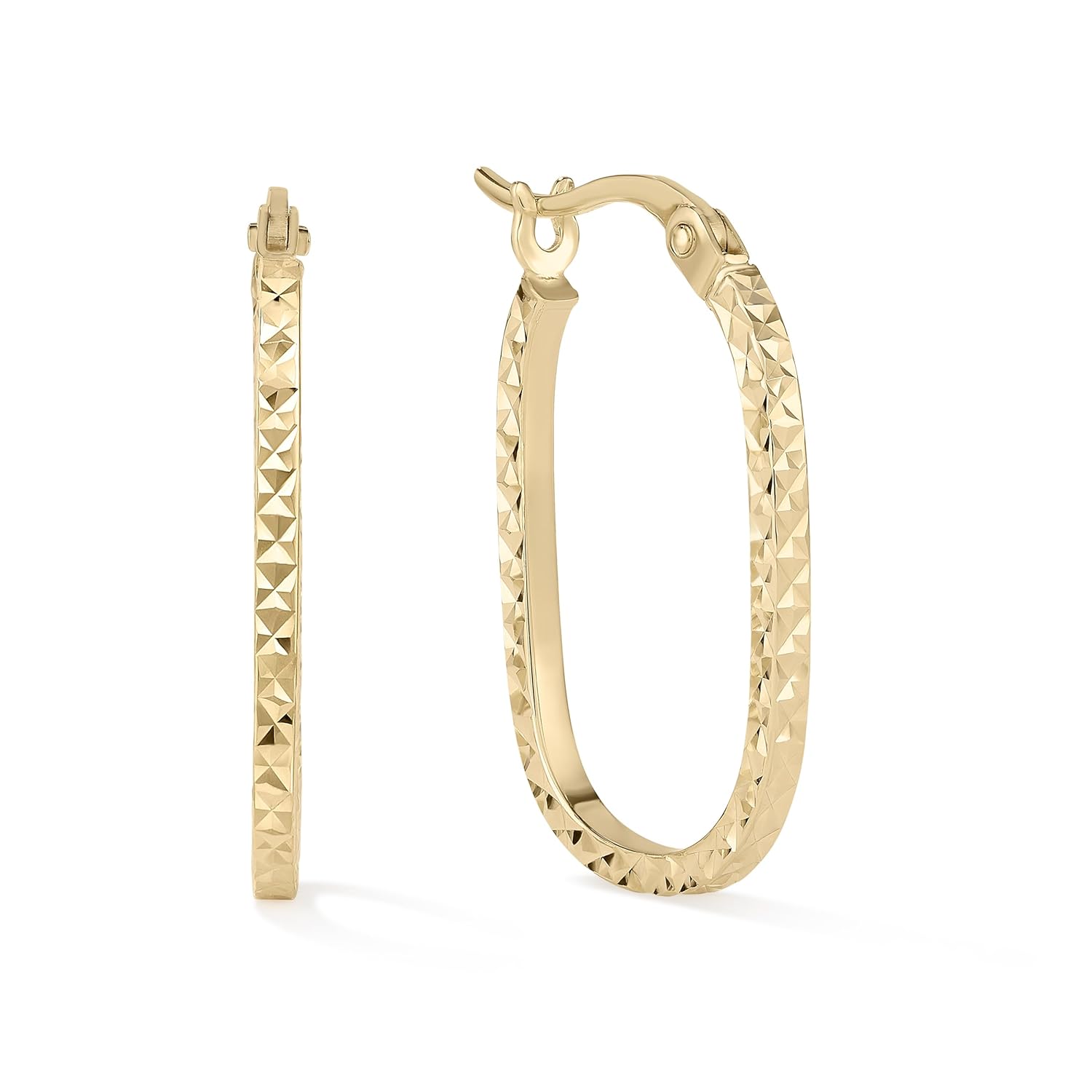 Paperclip Oval Hoops in Real 10K White Gold with a Diamond-Cut Finish 30mm Length Real Gold Stamped for