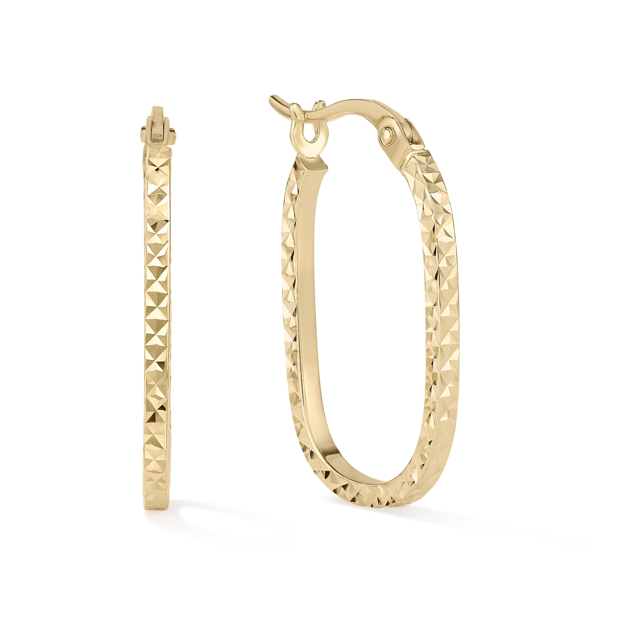 Paperclip Oval Hoops in Real 10K White Gold with a Diamond-Cut Finish 30mm Length Real Gold Stamped for