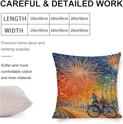 Miniatura 2 de Funda de almohada de granja con la bandera estadounidense y valiente, funda de almohada patriótica para el 4 de julio, para bicicleta, fuegos