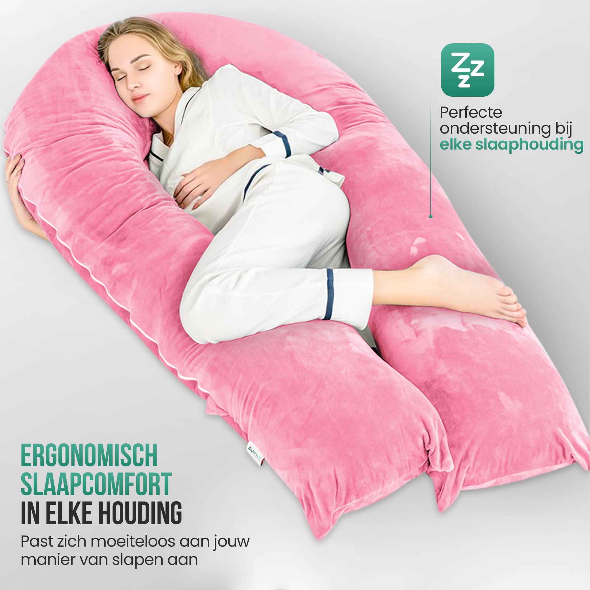 Avalo Cojín de Maternidad XXL 280 cm - Cojín Lateral en Forma de U - Cojín Ergonómico para el Cuerpo - Cojín de Nutrición y Almohada para el Cuerpo para Mujeres Embarazadas - Rosa