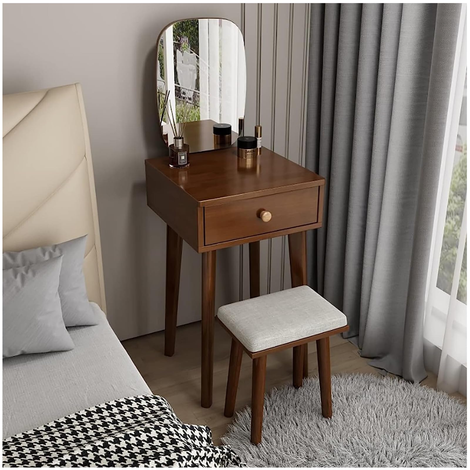 Tocador de maquillaje para pequeño cuarto infantil ZTGL juego 2 en 1 con espejo rectangular