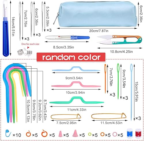 Vista 10 de JUPEAN Accesorios completos para tejer, kit de suministros para tejer con marcadores de puntada, agujas de coser de plástico, agujas de cable