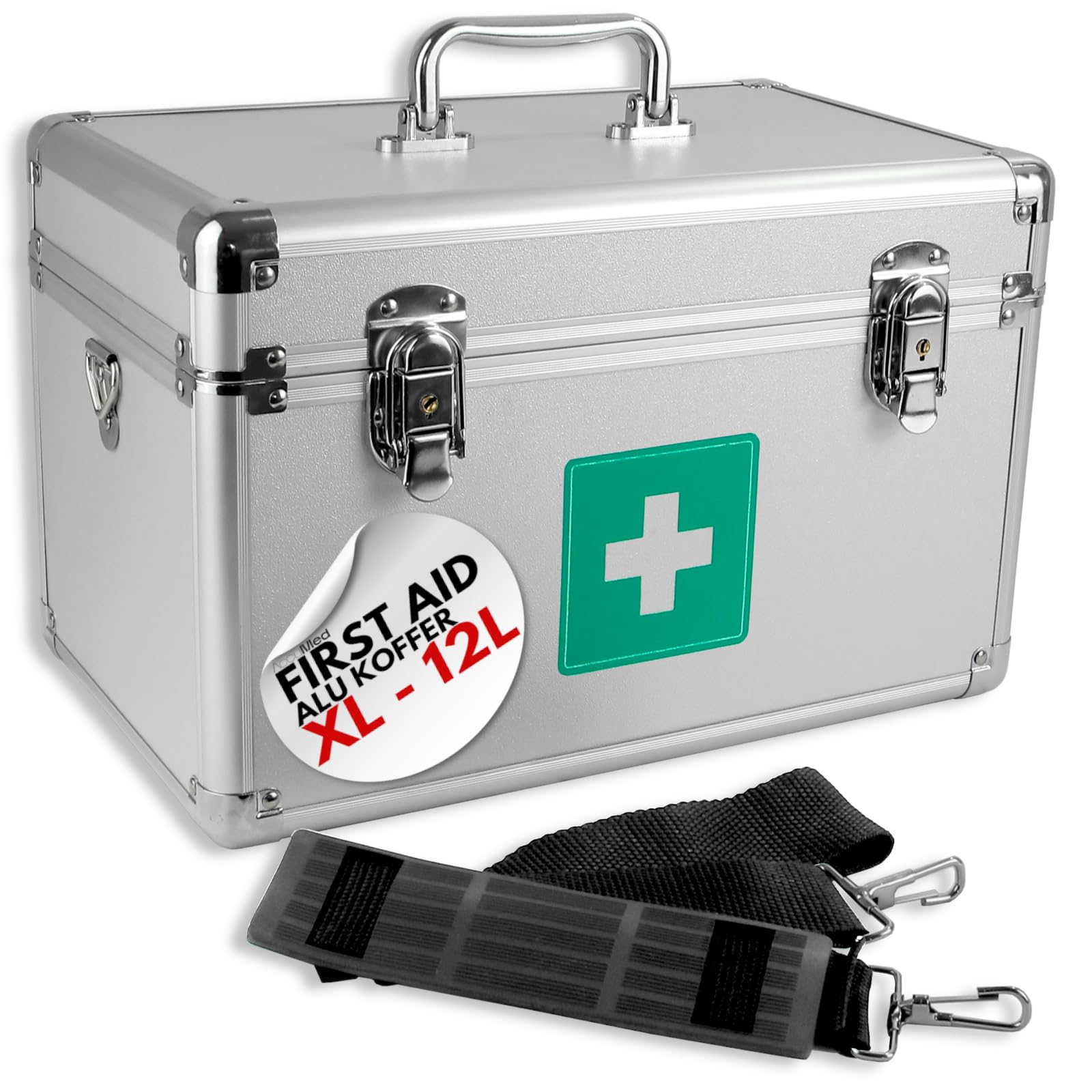 Magnet-Kauf Alu Medizinkoffer Erste Hilfe Koffer -12L XL Groß - für Betriebe Sport Fussball Medizinbox leer abschließbar aus Metall Verbandskoffer Arzneikoffer