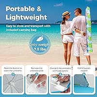 Vista 7 de GYMAX Tienda de campaña para sombrilla de playa, 2 en 1, UPF50+, con bolsa de transporte, hoja de tierra, paneles laterales, refugio solar