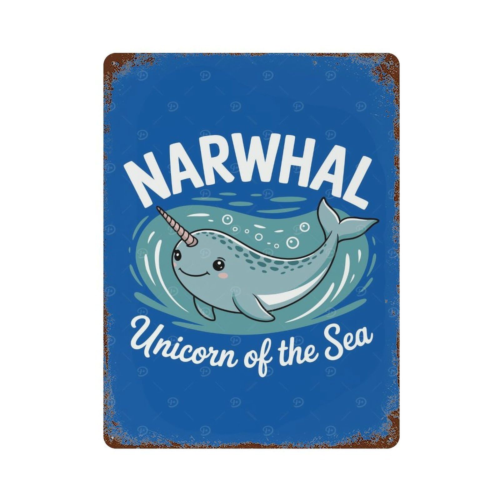 Narwhal Unicorn Of The Sea Rust Effect Tin Sign 15.7"x11.8", for Bistro, Counter And Cafe Decor, Decorative Metal Wall Art