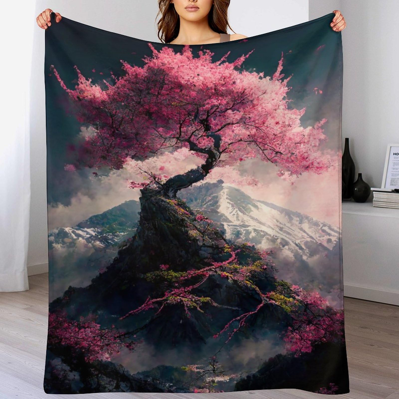 Couverture polaire en flannel cerisier japonais 100x130cm