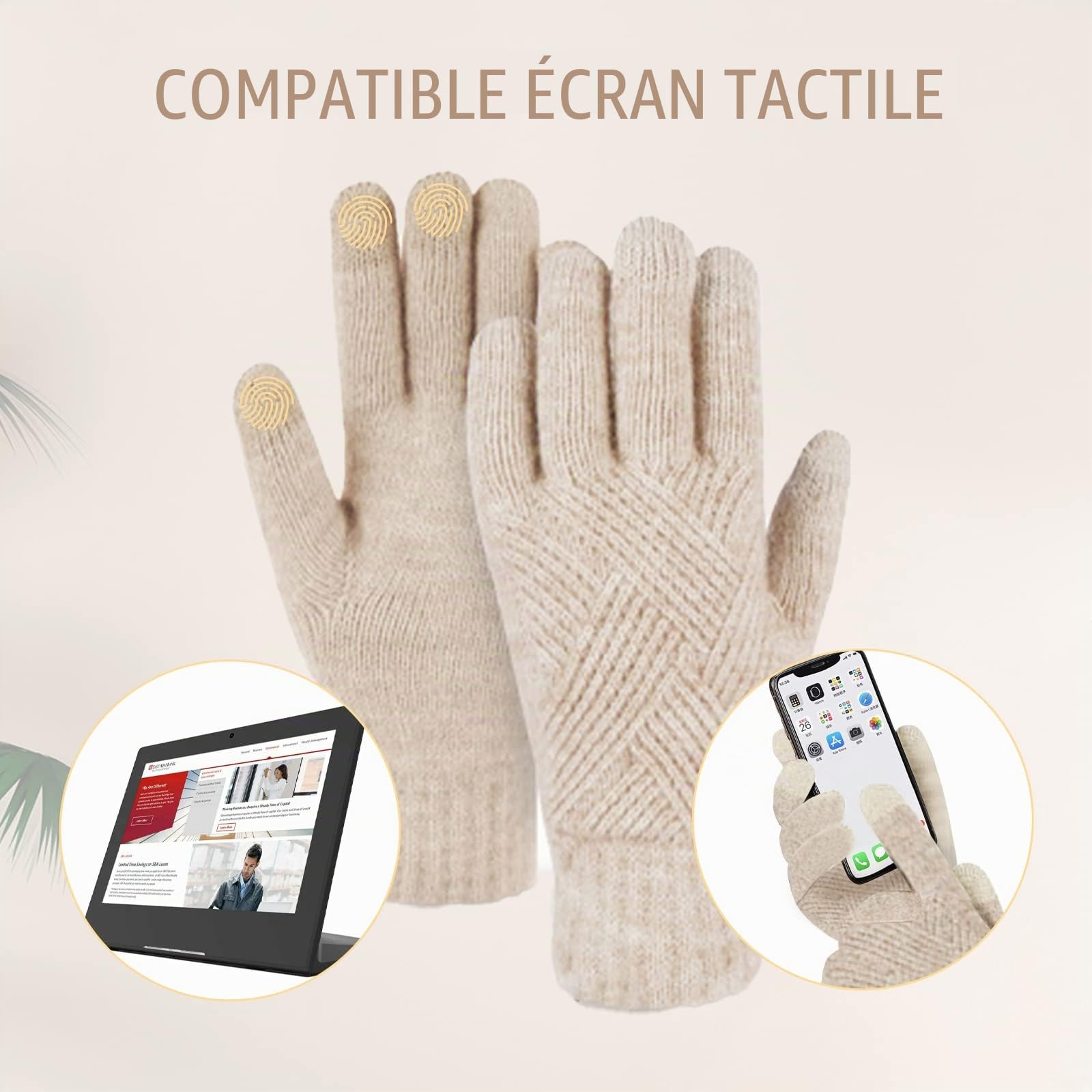 Ensemble bonnet à pompon et gants chauds pour l'hiver - Bonnet tricoté - Cache-cou et gants pour écran tactile - Unisexe