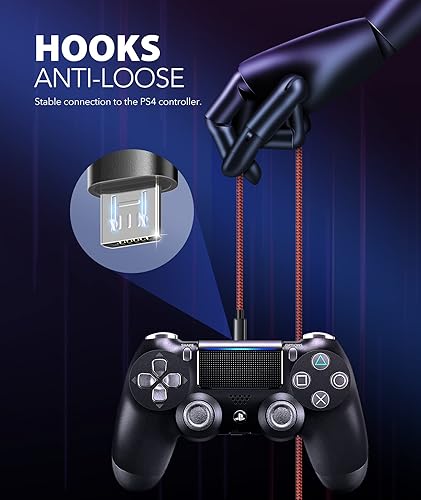 Miniatura 4 de 6amLifestyle Cable de carga PS4, cable USB a micro USB de 10 pies, cable trenzado de nailon, para PS4 SlimPro, controlador Xbox One SX, paquete de 2