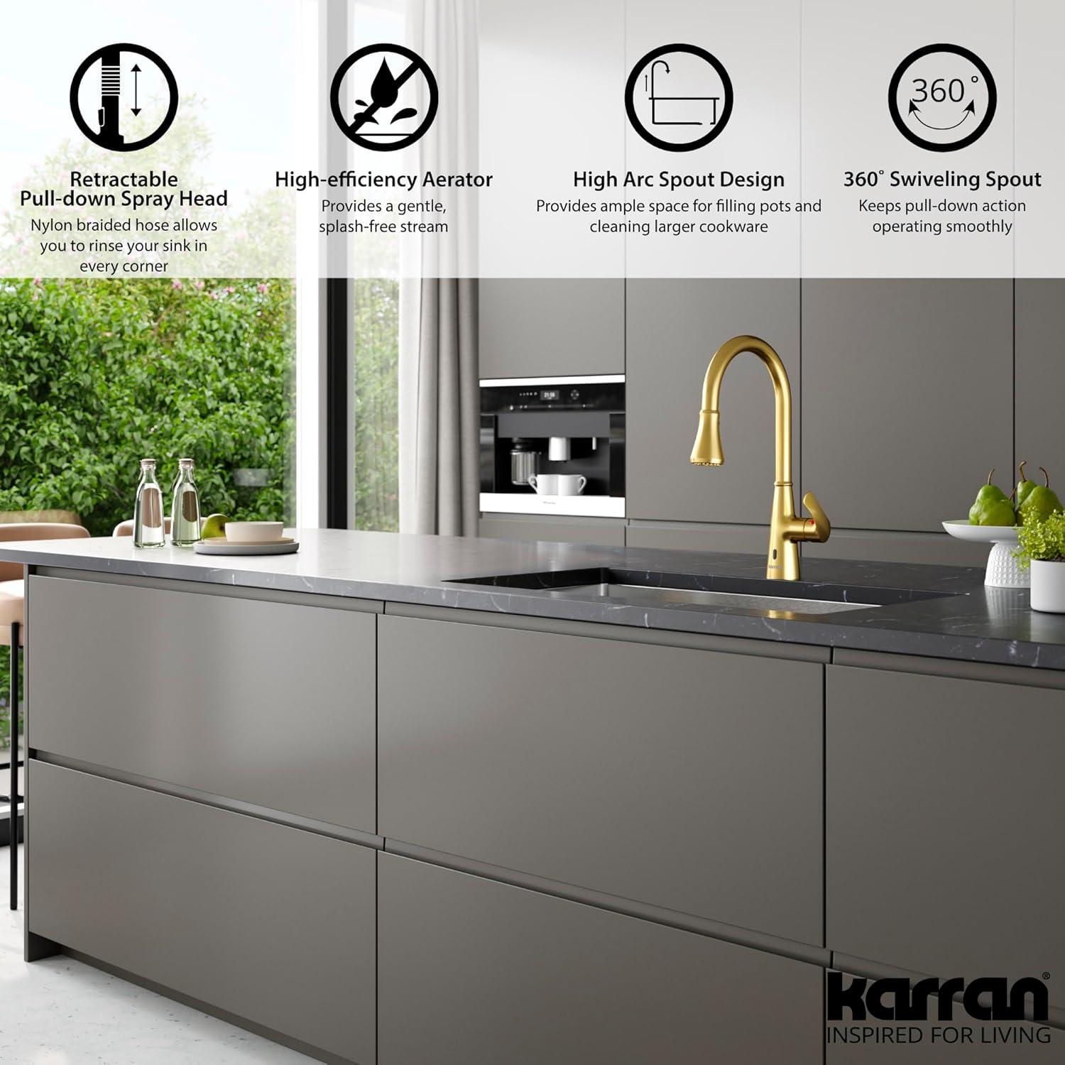 Karran Kadoma Touchless One-Handle Dual Function Sprayer Kitchen Faucet in Stainless Steel