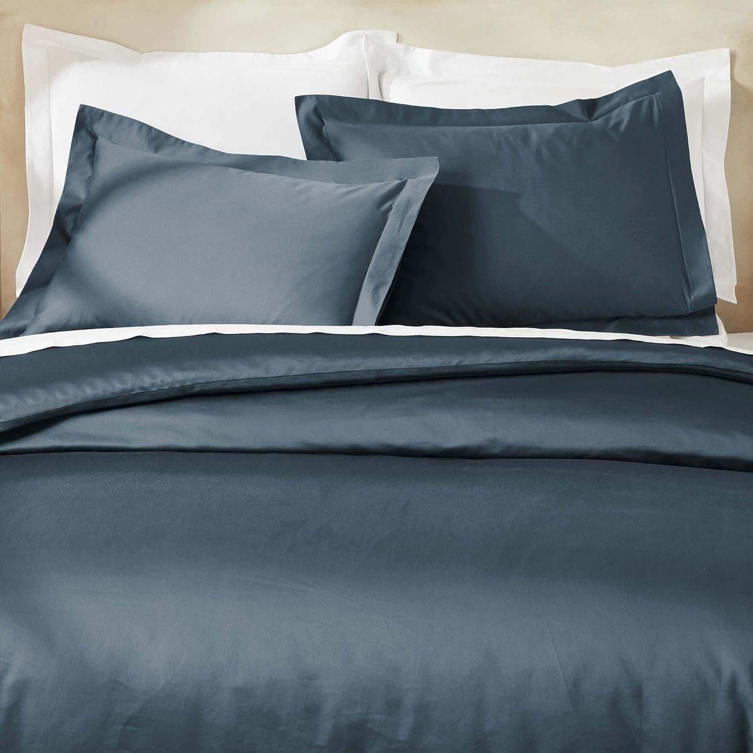 Superior Egyptian Cotton 850 Thread Count Duvet Cover Set, Soft Bedding Covers, 1 Duvet Cover with Button Closure, 2 Pillow Shams, Luxury, Plush, Hotel, Home Collection, Full/Queen, Dark Blue