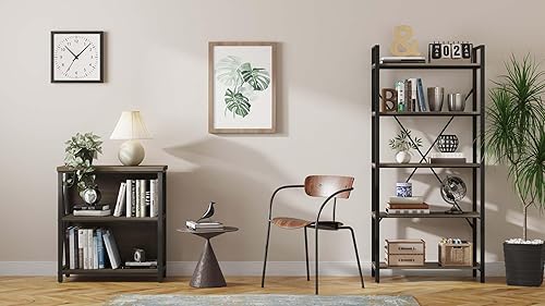 FATORRI Estantería industrial de 5 niveles y estantería pequeña para oficina en casa (marrón nogal)