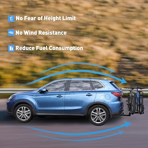 Miniatura 7 de Soporte de bicicleta plegable para 2 bicicletas (receptor de 2 pulgadas) con soporte de enganche de 2 brazos para coche SUV