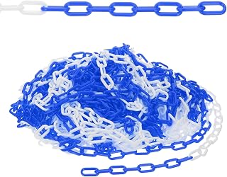 PATIKIL 164ft Plastic Chain Safety Barrier, Safety Chain Links Crowd Control Barrier for Fence Gate Garden Construction Driveway Elevator Parking Lot Queue Line, Blue White