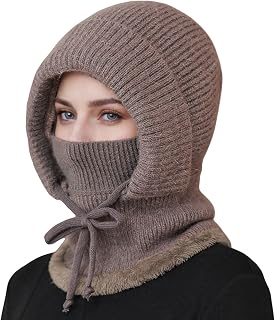 Balaclava Women's Winter with Padded Warm Windproof Balaclava Hat Multifunctional Hooded Mask Elastic Scarf with Fleece Lining for Skiing, Mountaineering, Cycling and Hiking