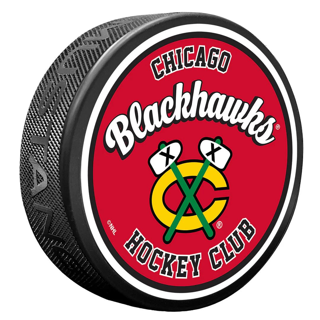 Sports Decor Chicago Blackhawks Puck | Retro Script