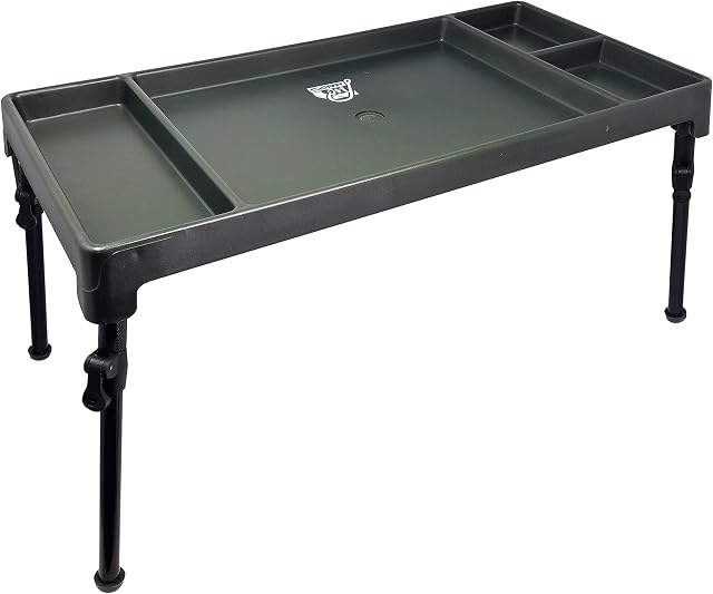Carp On - Bivvy Table Fully Adjustable Folding Legs & Large Versatile Recessed 4 Sectional Tray Surface - 29cm X 59.5cm (H: 25cm To 40cm) Great For Fishing And Camping [25-3302]