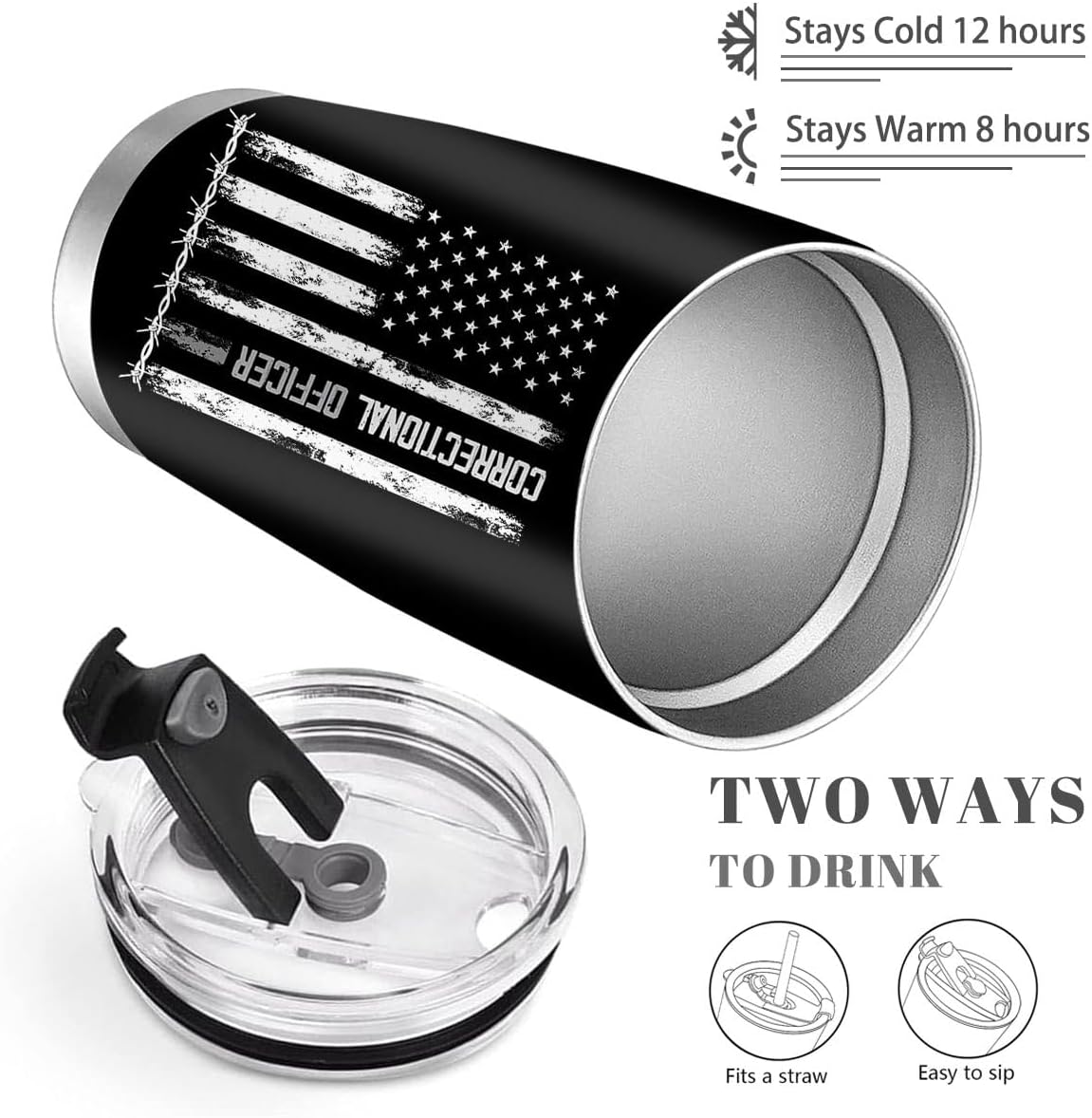 Correctional Officer Gifts, Correctional Officer Stainless Steel Tumbler with Lid Straw 20oz - Image 4