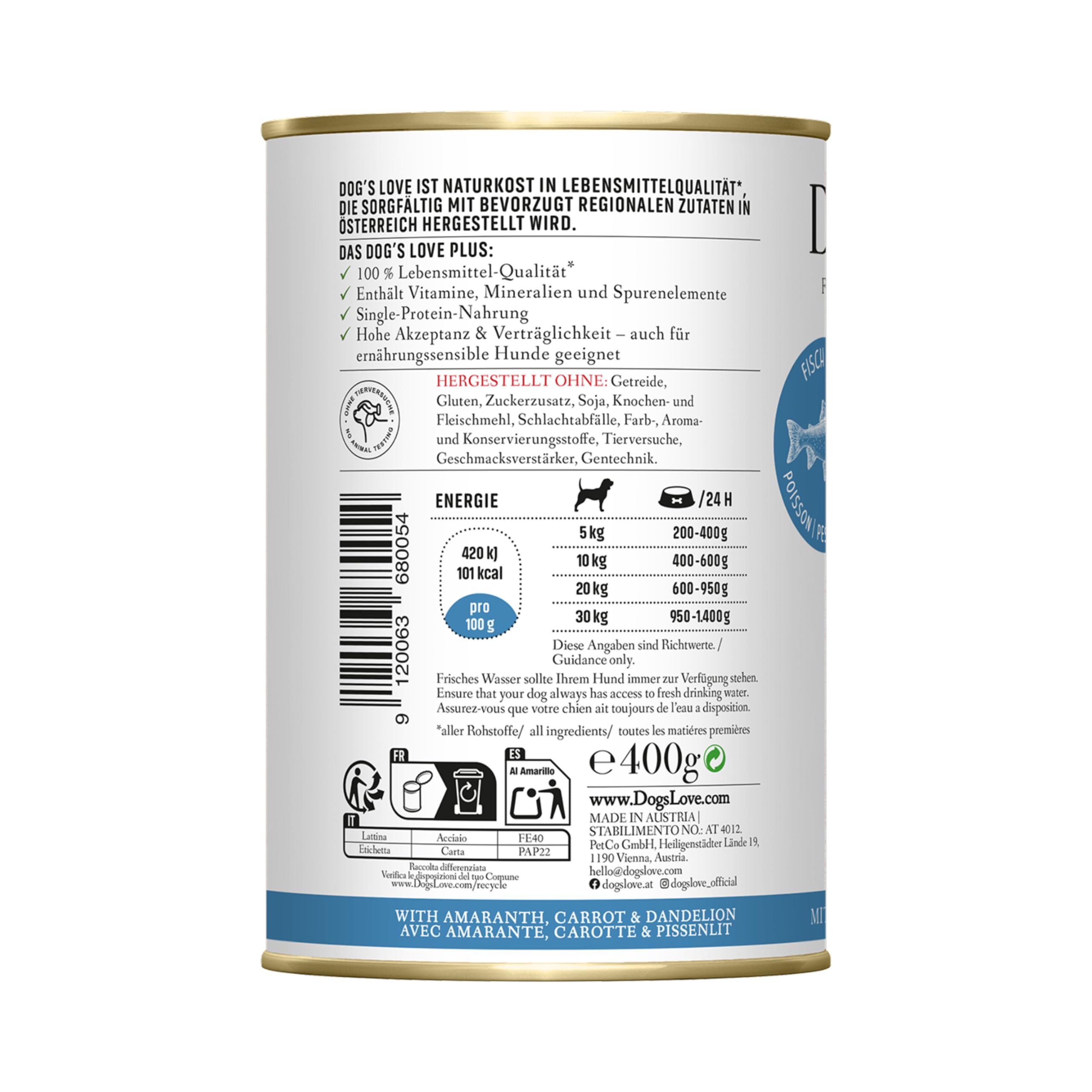 DOG'S LOVE Pesce classico, confezione da 6 (6 x 400 g)