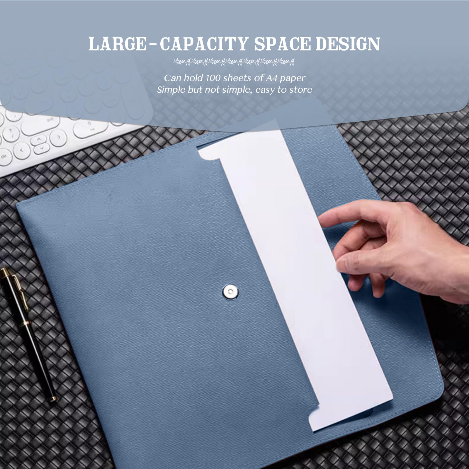 Skyzone Cartera de Documentos A4 en Cuero PU, Organizador Bolsas de Documentos de Viaje, Carpeta de Archivos Impermeable con Cierre a Presión, Estuche de Portafolios de Sobres (Azul)