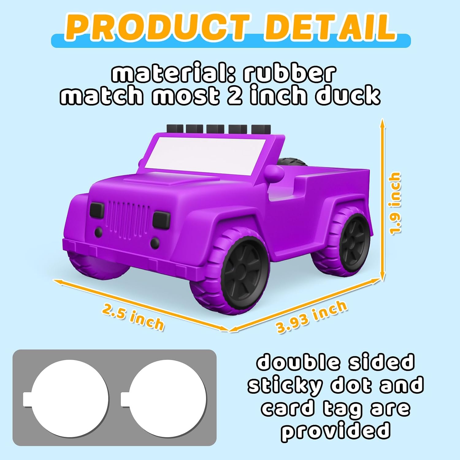 Purple DIY Car Duck Accessory - 3.9 Inch Funny Dashboard Decor & Roof Ornament, Rubber Duck Decor for Off-Road Enthusiasts, Cowgirl Car Accessories