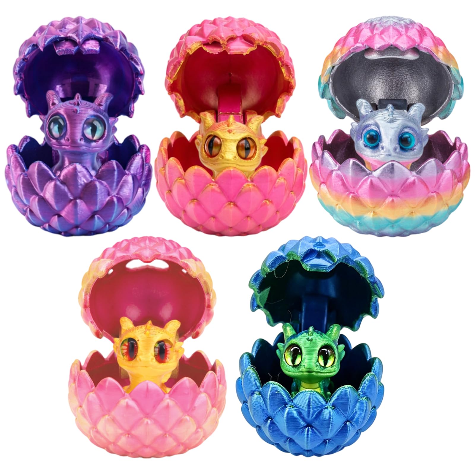 5Pcs Dragon Egg, 3D Printed Egg with Articulated 3D Dragon Eggs with Dragon Inside, Fantasy 3D Dragon Figurines for Desk Decor