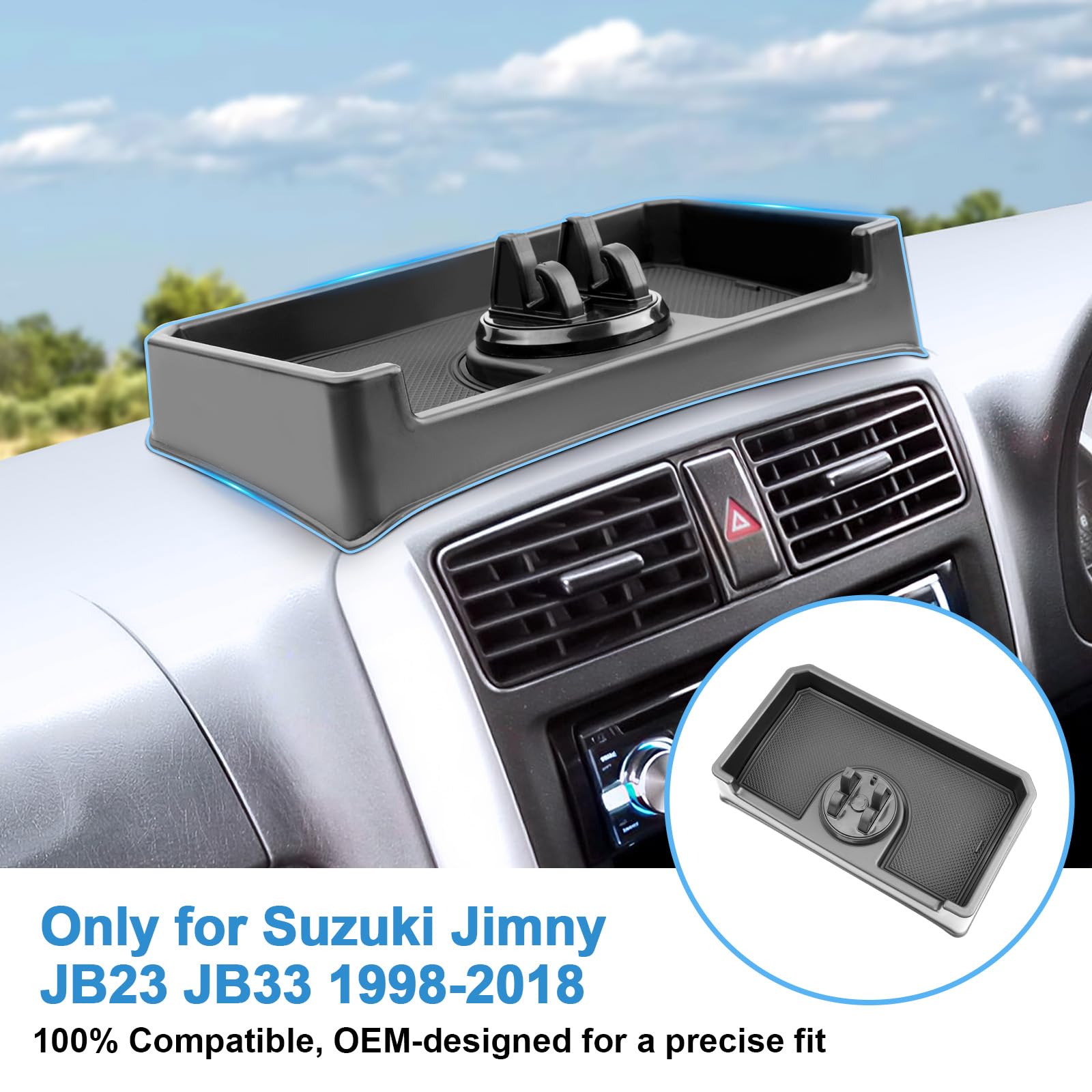 Vano Portaoggetti del Cruscotto Centrale Compatibile con Suzuki Jimny JB23 JB33 1998-2018, Console Centrale Portaoggetti, Organizer per Console Centrale con Tappetino Antiscivolo Nero