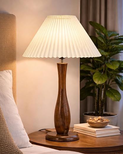 Homesake® Wooden Table Lamp with Shade for Living Room, Bedroom & Bedside, Solid Wood Spindle Antique Decorative Night Lam...