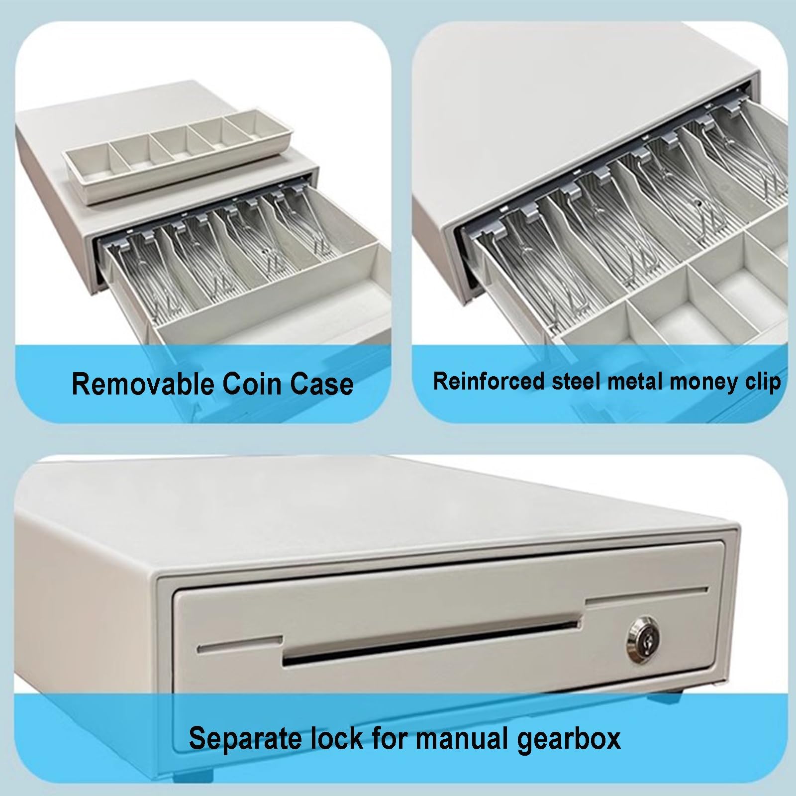 cassetto portadenaro, Cassetto portadenaro manuale compatto e resistente con apertura a pressione scomparto portamonete rimovibile for negozi aziende