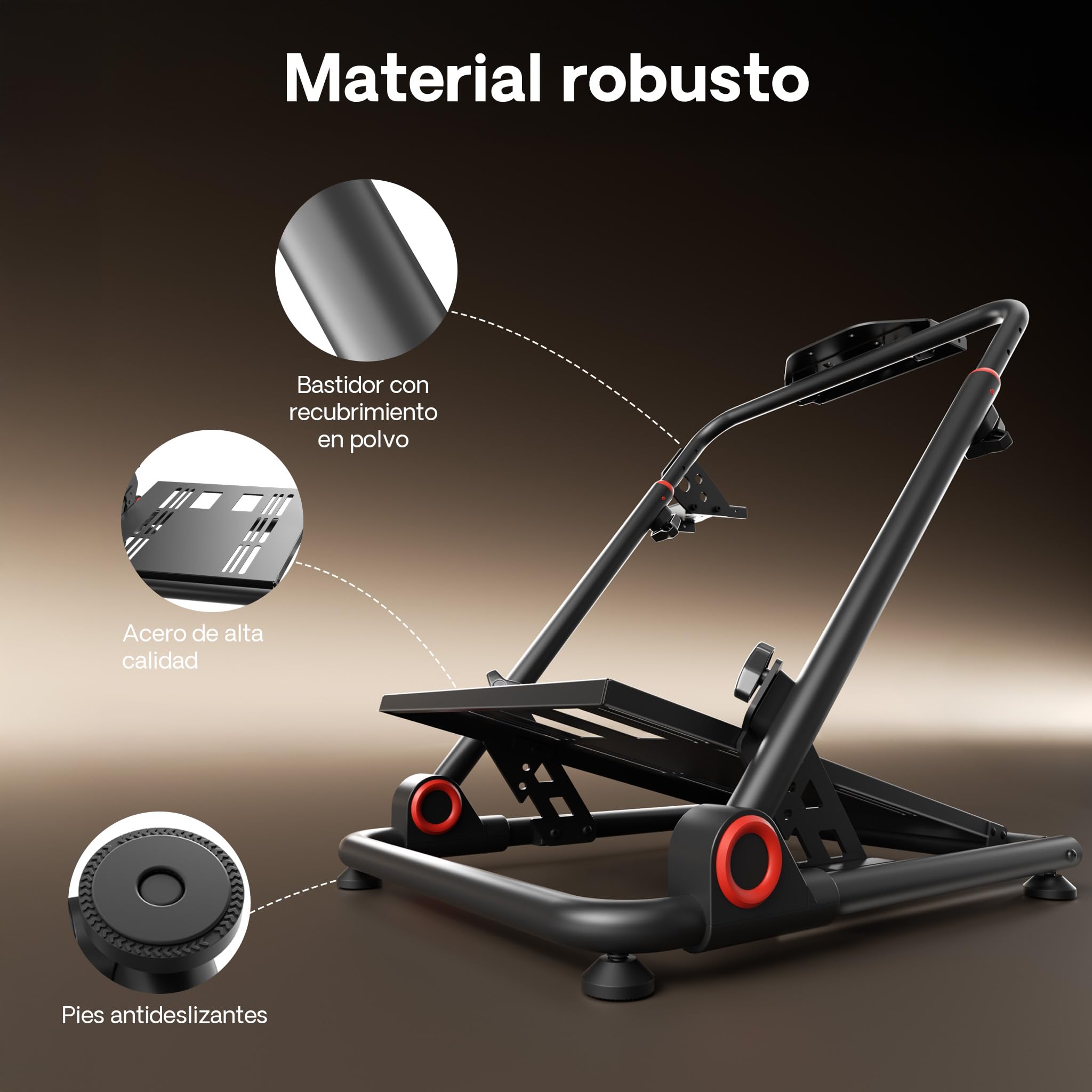 WilTec Soporte de volante para simulación de carreras 68 x 82 x 83 cm negro plegable, ajustable, soporta hasta 20 kg, para volante y pedales - experiencia de simulación gaming realista