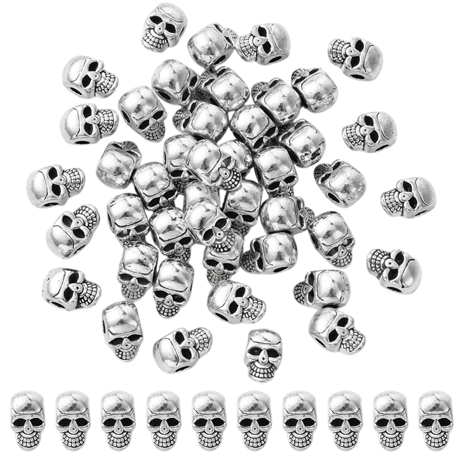 BEEFLYING Halloween Skull Beads for Jewelry Making, 50 Pcs