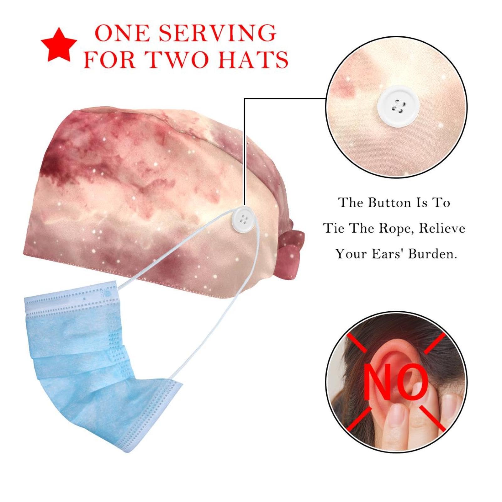 2 Pcs Pink Nebula Working Cap with Buttons Sweatband Adjustable Hats Tie Back Hats