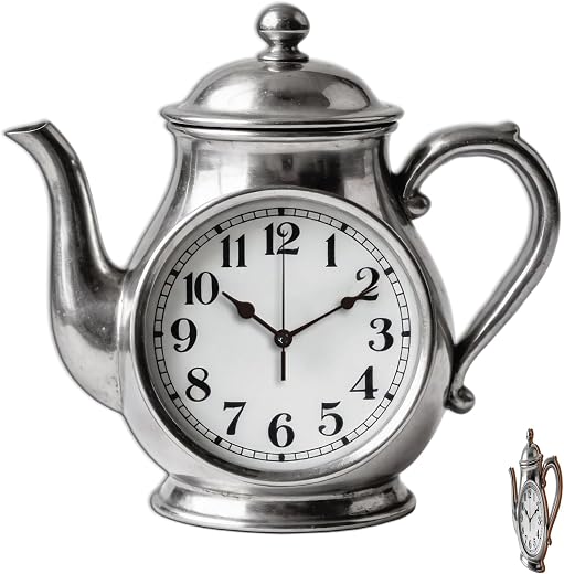 Wall Clock Teapot Pattern Non Ticking Clock Irregular Shape Decorative Clocks Teapot Flat Printing Wall Wall Clock Teapot Pattern Non-Ticking Clock Irregular Shape Decorative Clocks Teapot Flat Printing Wall Clocks for Home Office Decoration, 12.99x13.58 inch