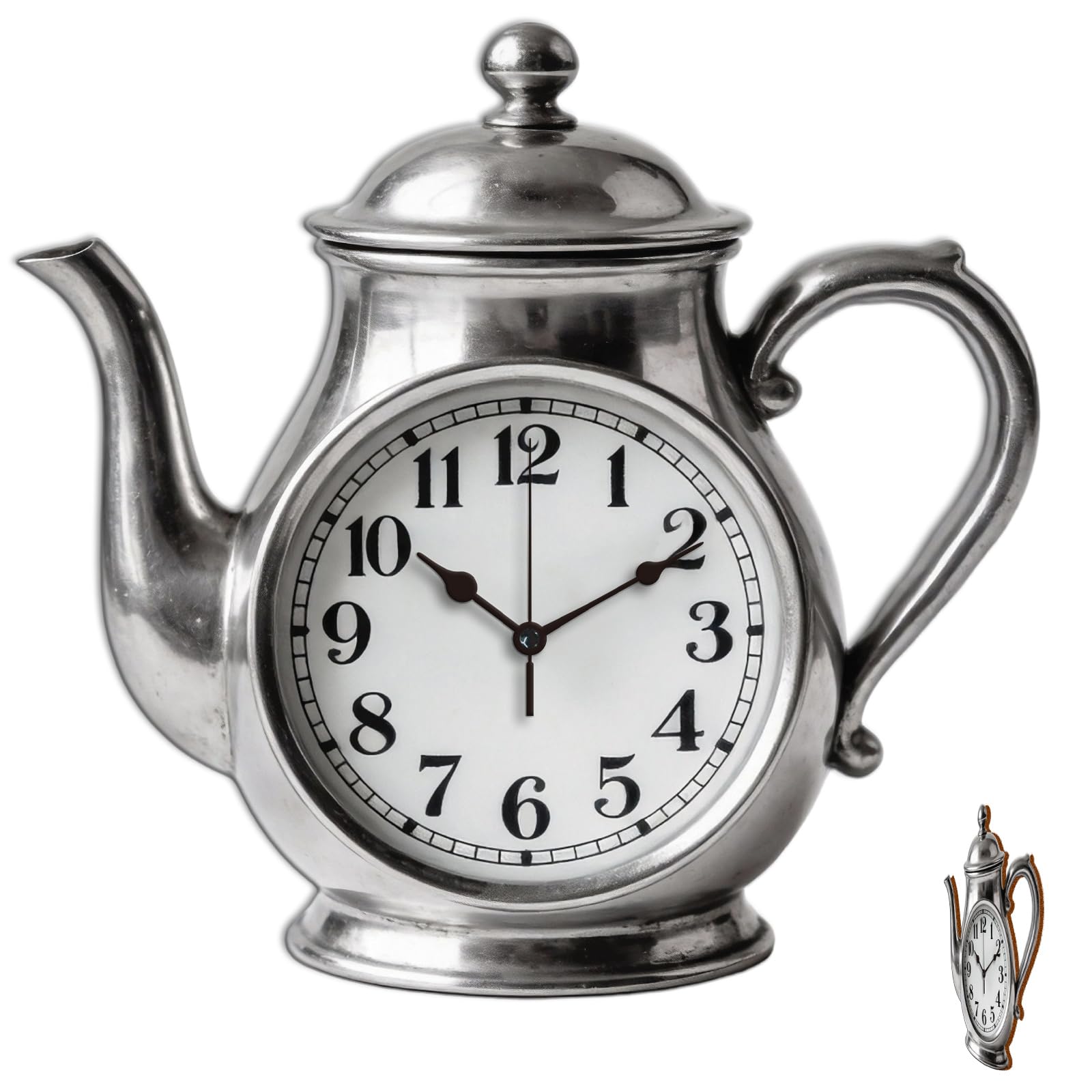 CONCHLERY Teapot Pattern Irregular Flat Printing Wall Clock Silent Non Ticking Decorative Clock, for Home Office Living Room Bedroom Kitchen Decor 12.99x13.58 Inch