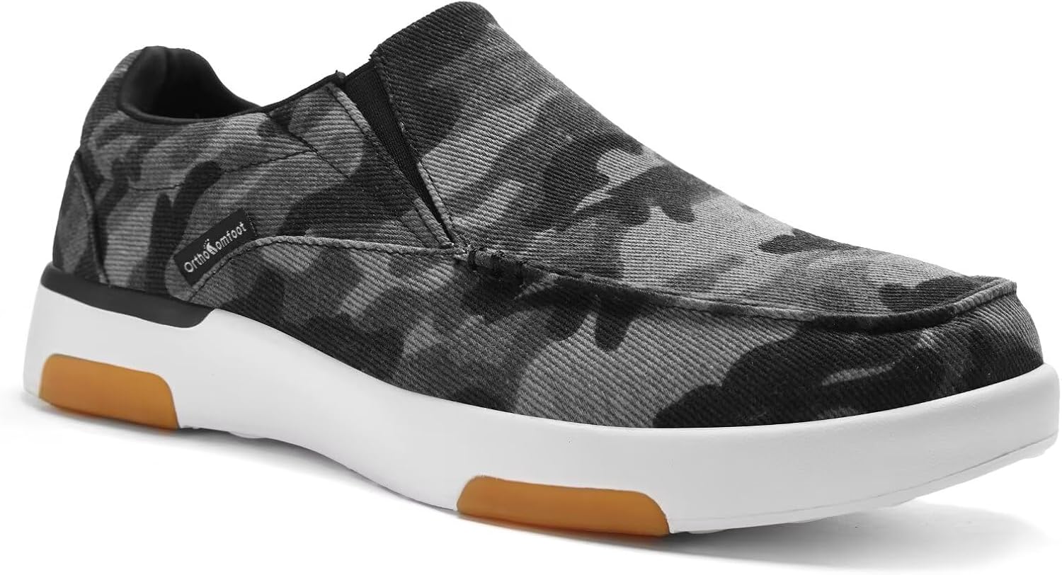 OrthoComfoot Men's Orthopedic Comfortable Slip-On Shoes with Arch Support, Orthotic Loafers for Plantar Fasciitis, Canvas Leisure Vintage Flat Walking Shoes for Foot and Heel Pain Relief