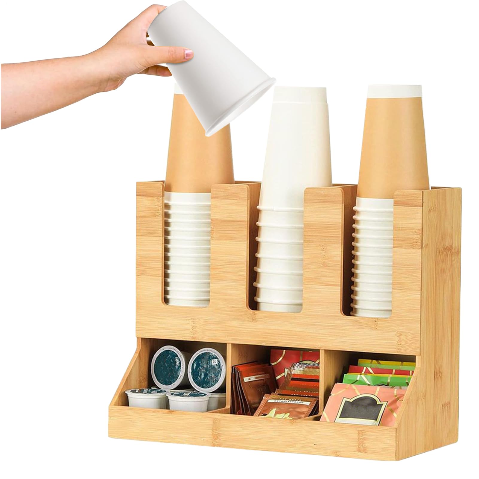 Kaffee-Organizer-Station Kaffeebecher und Gewürz Organizer | Rustikale Holz Küchen Arbeitsplatten Organizer für Kaffeezubehör Gewürze Rührstab Teebeutel Snacks