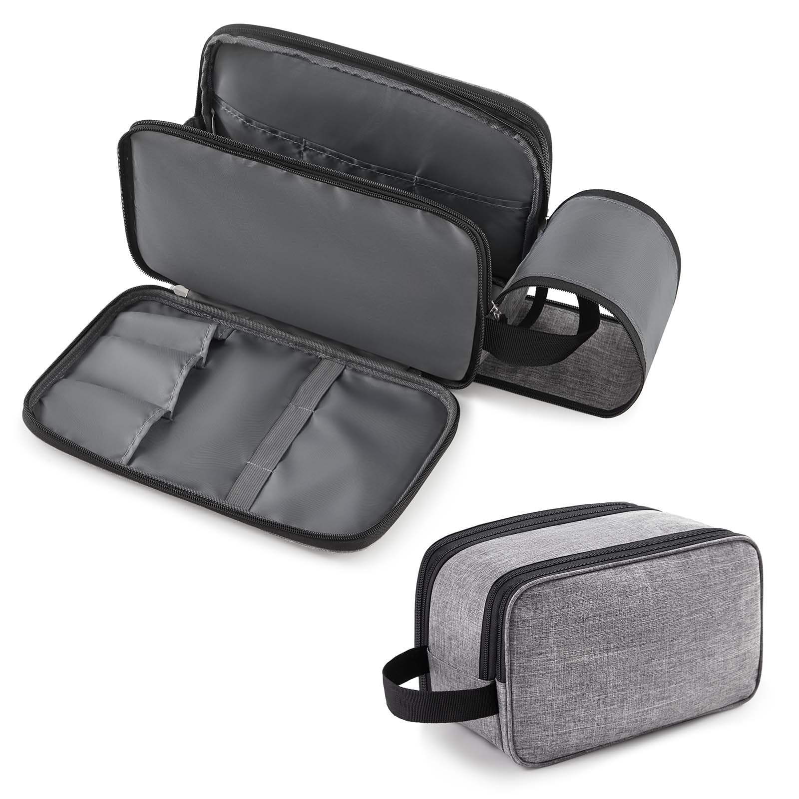 Lifewit Neceser para Hombre, Necesar Maquillaje Grande para Mujer, Estuche de Viaje con Doble Cremallera, Organizador de Baño y de Viaje, Bolsa de Aseo Impreermeable, Grande, Gris